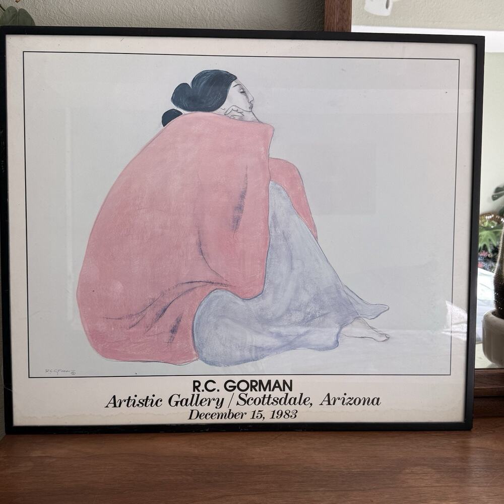R.C. Gorman 1983 Framed Signed Figurative Woman Print Landscape Large 32x25